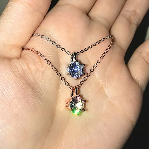 Rose Gold/Silver 2CT Solitaire Diamond Necklace - Picture 5 of 5